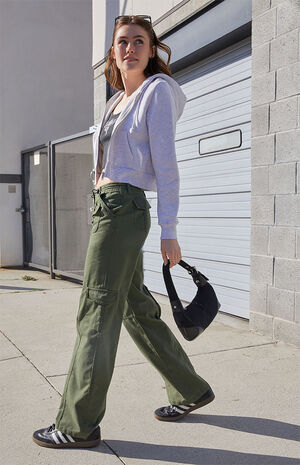 Heather Grey Zip Up Cropped Hoodie image number 4