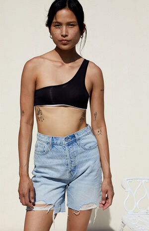 Eco Light Blue Ripped Denim Dad Shorts image number 3