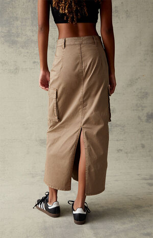 Mocha Stretch High Waisted Cargo Midi Skirt image number 4