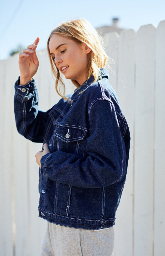 white stitch denim jacket