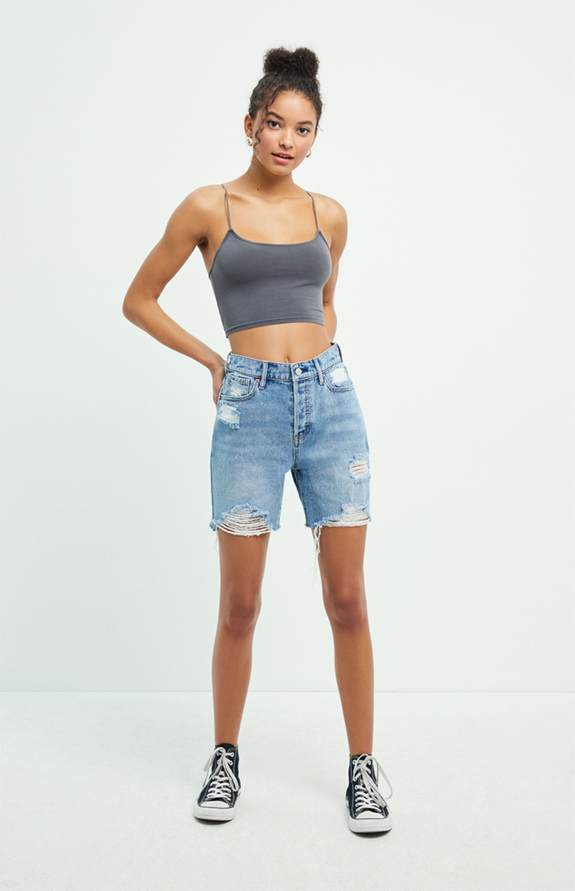 PacSun Bluefin Wash High Waisted Denim Boy Shorts PacSun