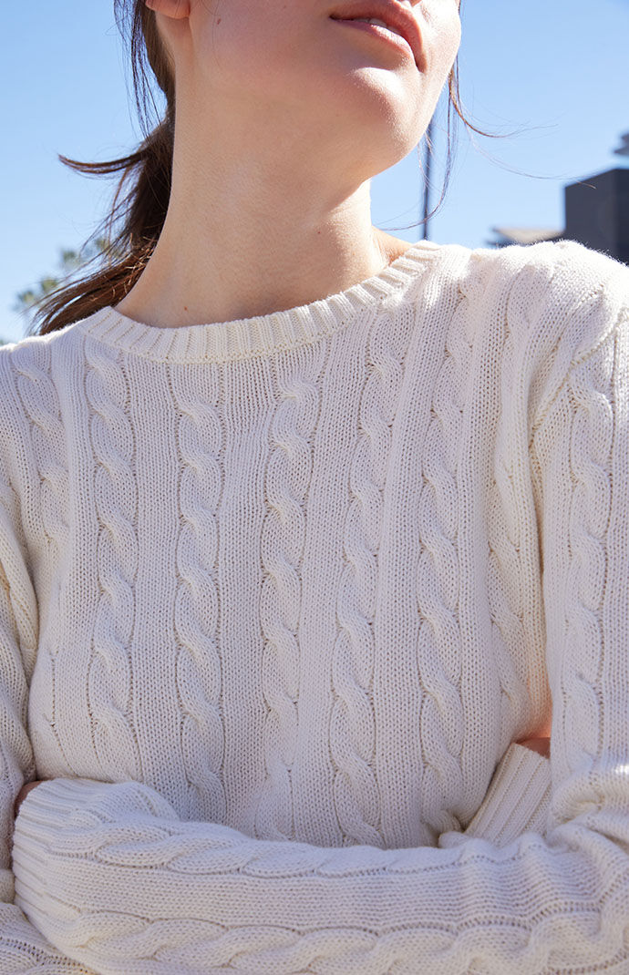 John Galt White Cropped Cable Knit Sweater PacSun