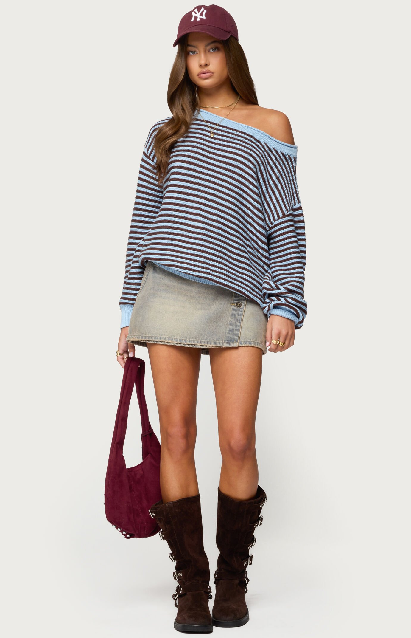Edikted Averi Striped Oversized Off-The-Shoulder Sweater