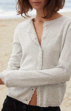 Light Gray Scalloped Button Down Cardigan