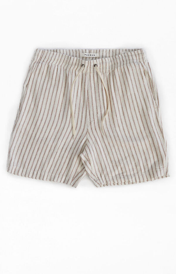 Cream Striped Cotton Shorts