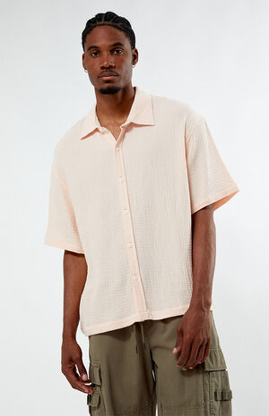 Pink Cropped Boxy Gauze Camp Shirt image number 1
