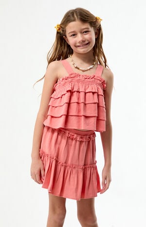 Coral Linen Ruffle Mini Skirt image number 2