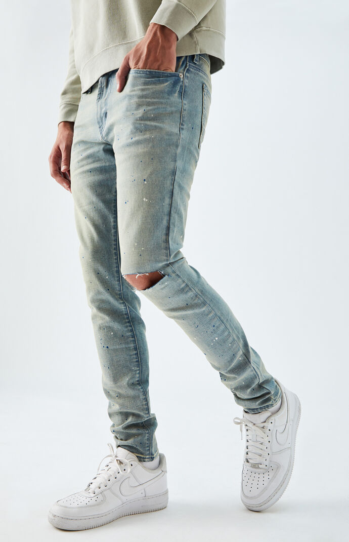 PacSun Light Ripped Splatter Skinny Jeans PacSun