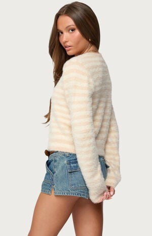 Aria Striped Fuzzy Knit Cardigan image number 3