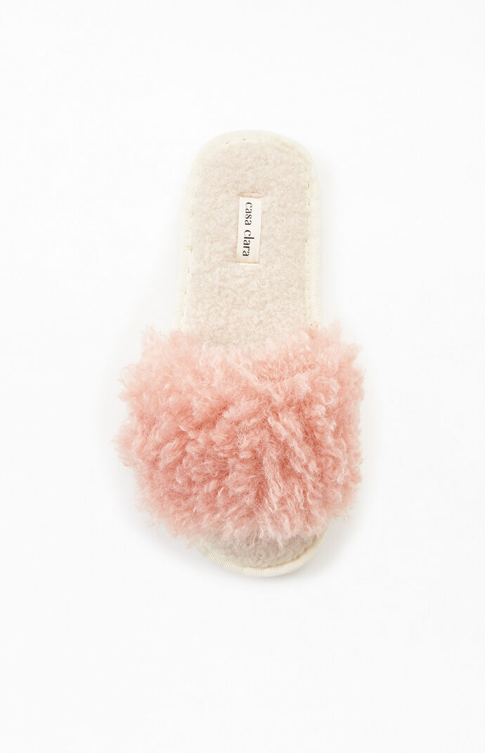 Pink Fuzzy Slide Slippers