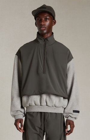 Dark Heather Oatmeal Ink Nylon Fleece Mock Neck Sweatshirt image number 1
