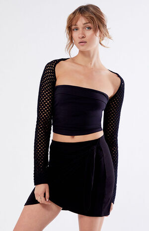Black Knit Wrap Mini Skirt image number 1