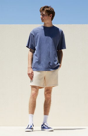Cream Waffle Knit Volley Shorts image number 5