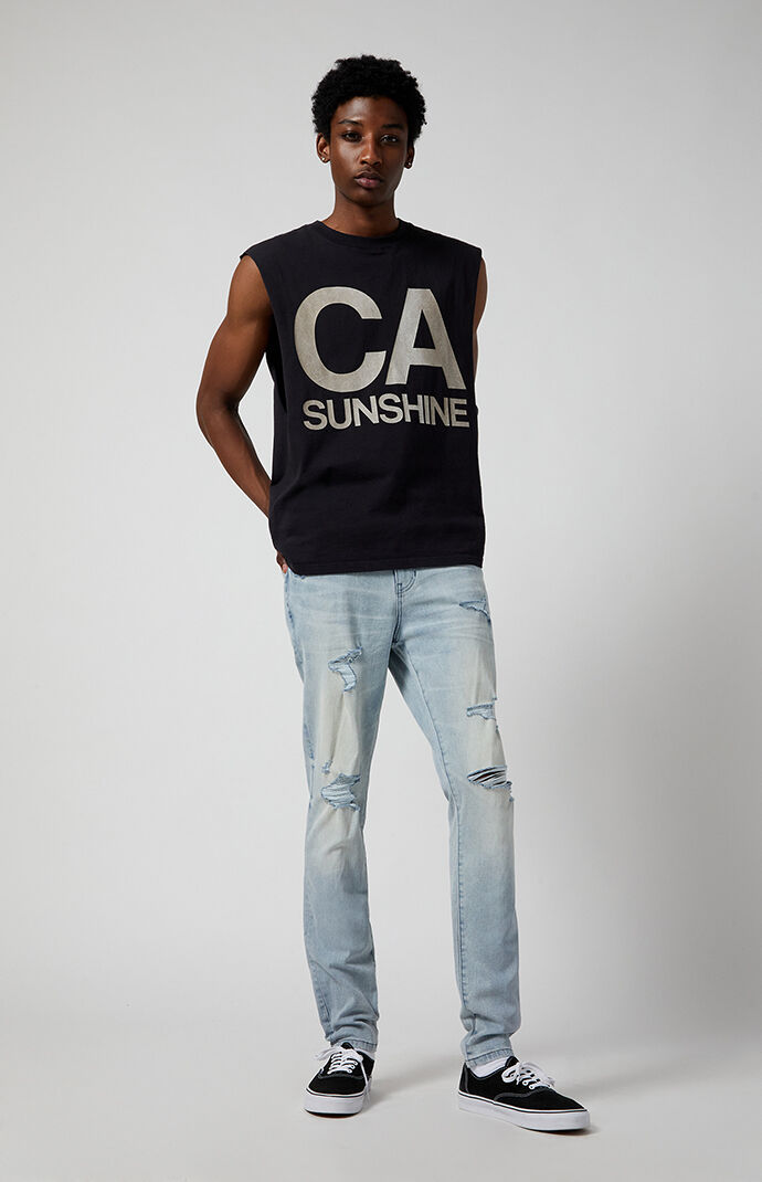 Pacsun Stretch Light Indigo Stacked Skinny Ripped Jeans | PacSun