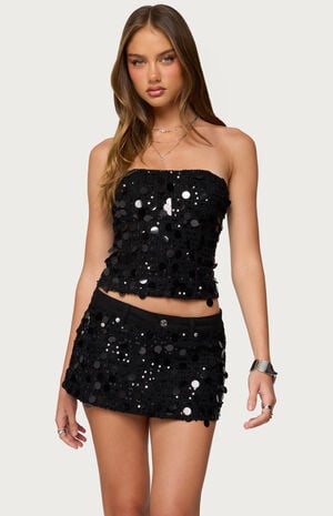 Alenna Sequin Denim Strapless Corset image number 1