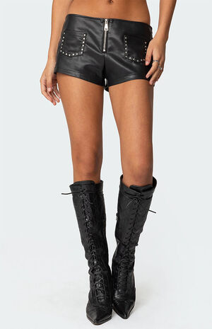 Studded Faux Leather Micro Shorts image number 2