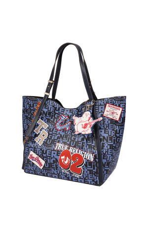 Navy Multi Patch Graphic Tote Bag image number 3