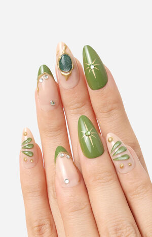 Green Butterfly Almond Press-On Nails image number 2