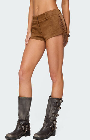 Sapir Fringe Faux Suede Shorts image number 4