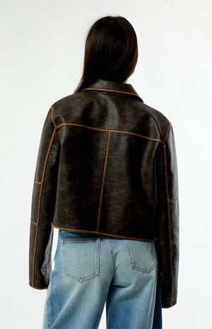 Faux Leather Cropped Biker Jacket image number 4