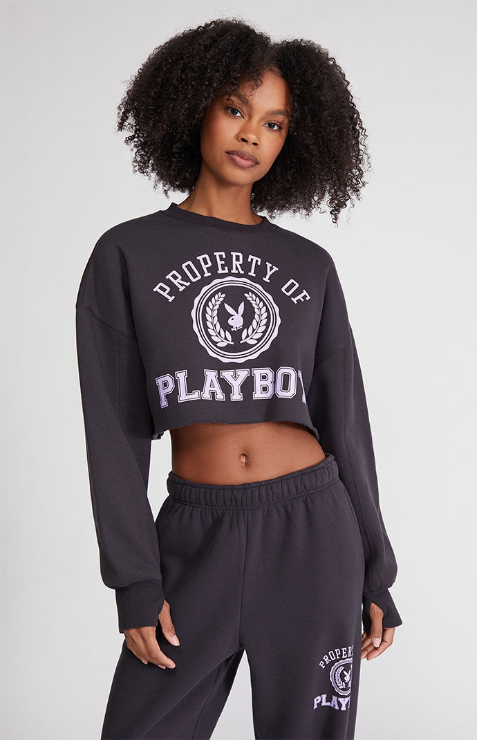 Playboy By PacSun Crest Wide Neck Cropped Sweatshirt PacSun