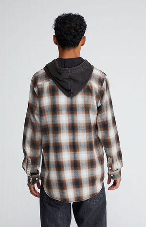 Dark Shadow Plaid Long Sleeve Hooded Shirt image number 3