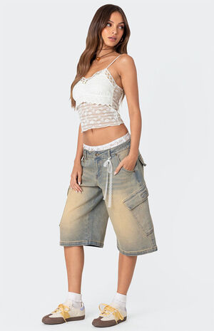 Lace Boxer Denim Bermuda Shorts image number 4