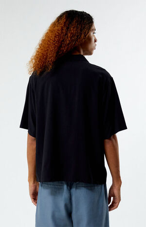 Recycled Solid Black Oversized Camp Shirt image number 4