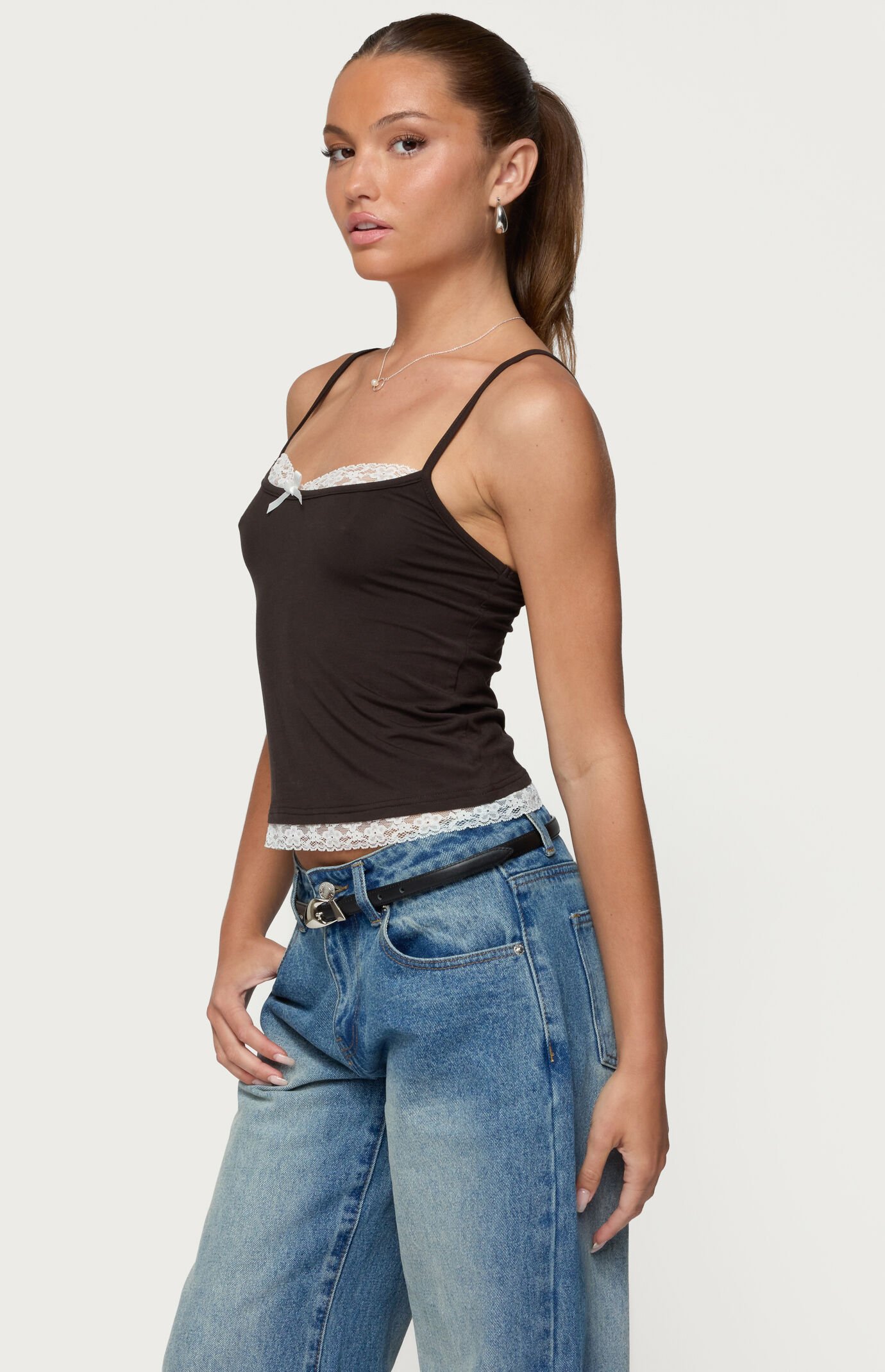 Edikted Adriel Contrast Lacey Tank Top
