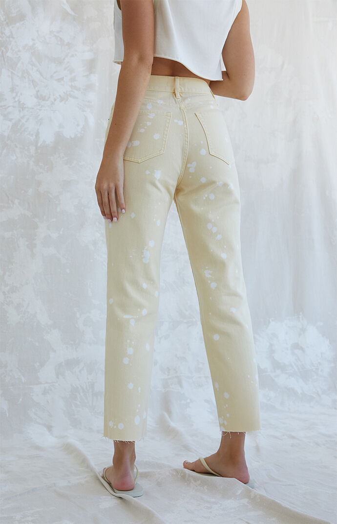 Tan Paint Splatter High Waisted Straight Leg Jeans