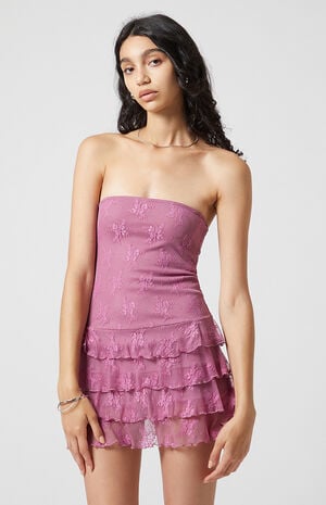 Mollie Lace Ruffle Strapless Mini Dress image number 2