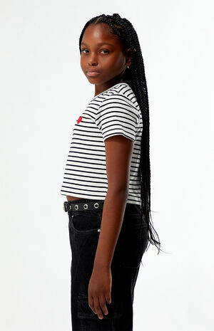 Striped Ribbed Embroidered Heart Skimmer T-Shirt image number 3