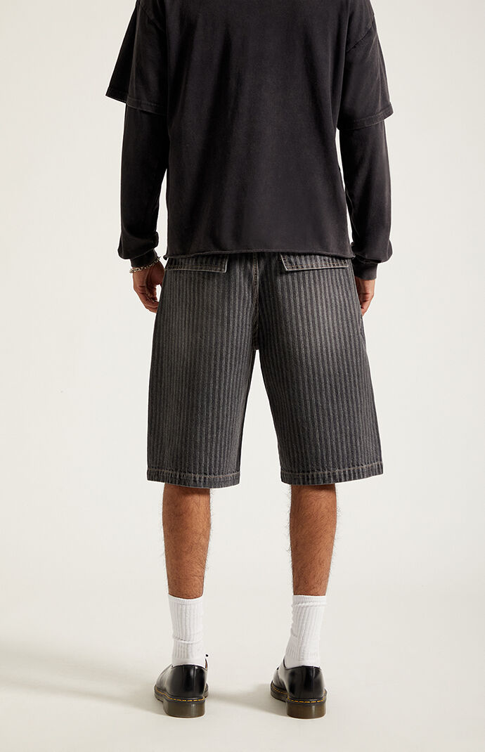 Pacsun Austin Extreme Baggy Jean Shorts Pinstripe Washed Black