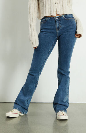 Dark Blue Butterfly No Waistband Low Rise Bootcut Jeans image number 2