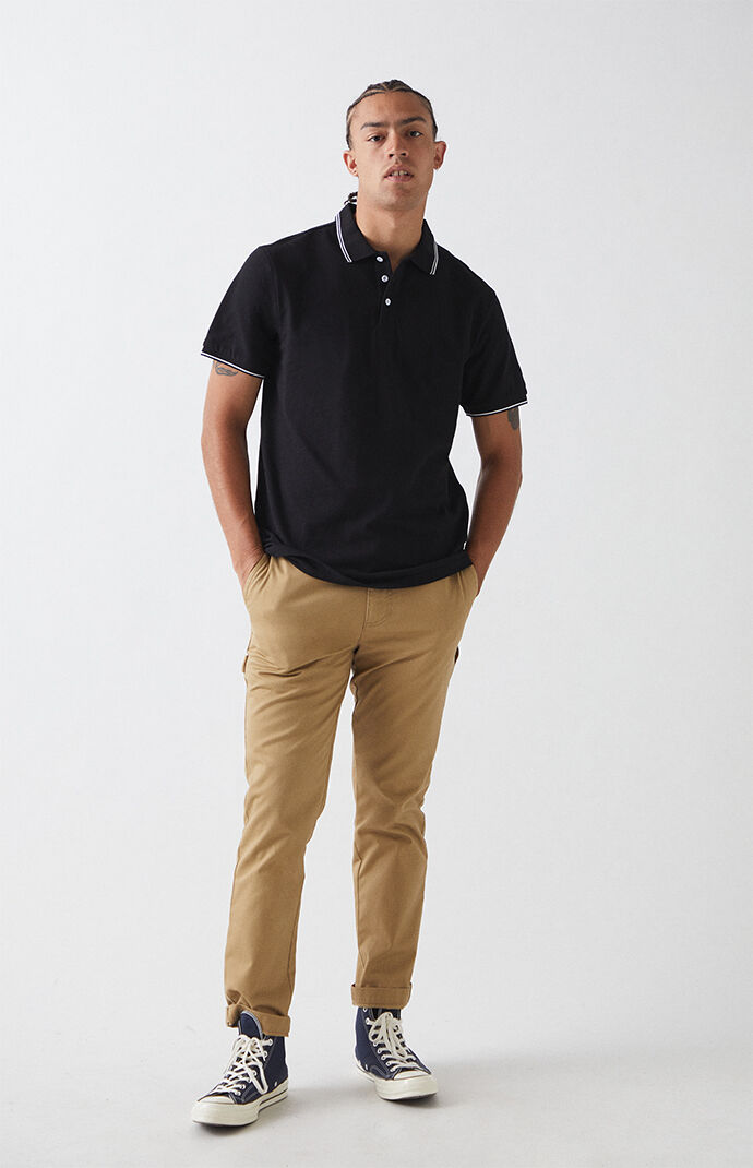 Black Pique Stripe Polo Shirt