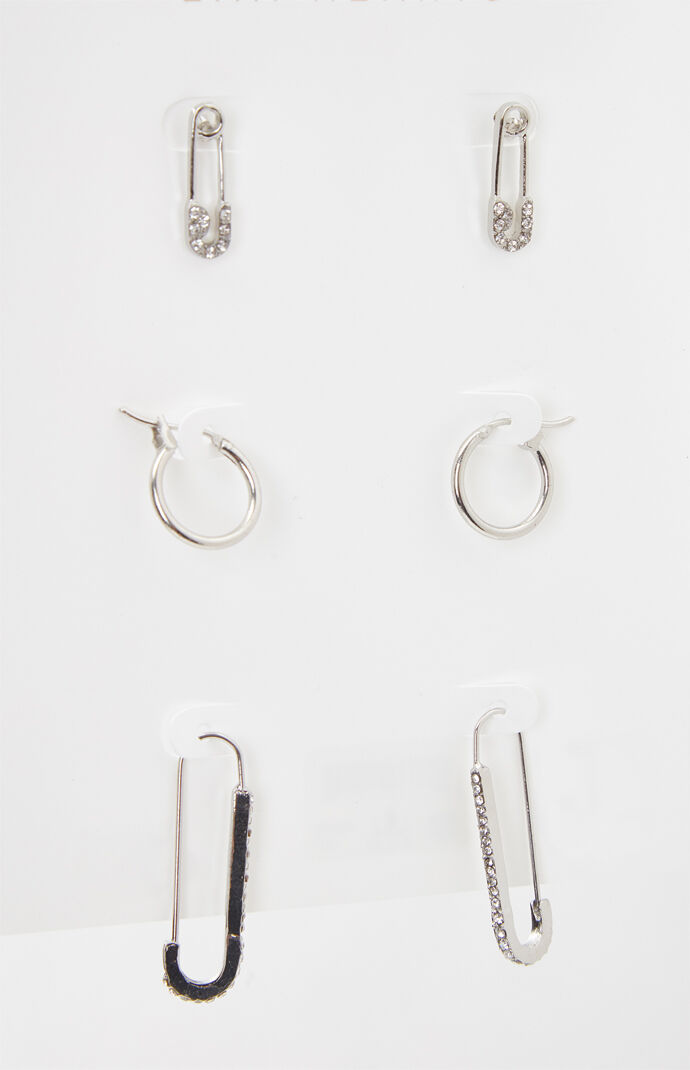 3 Pack Safety Pin Earrings
