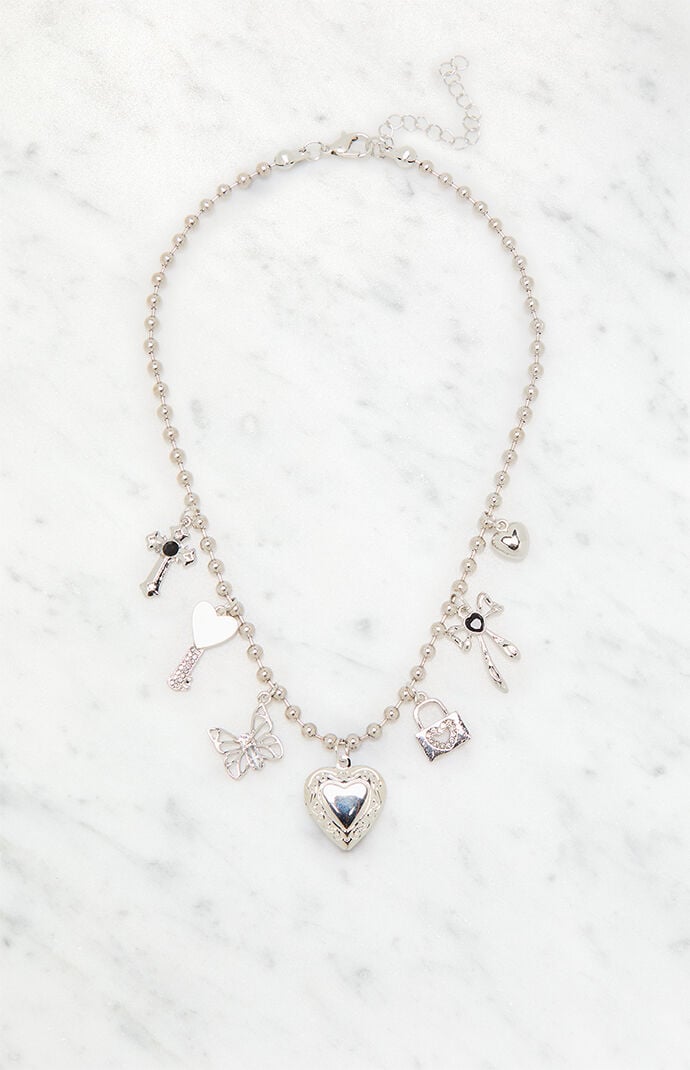 LA Hearts Beaded Ball Chain Heart Locket Charm Necklace