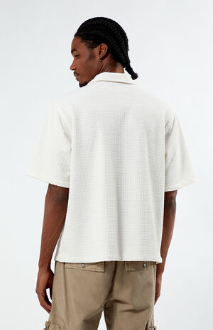 Cream Textured Oversized Camp Shirt image number 4