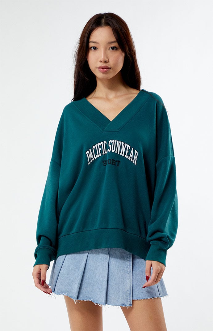 【BAON】[unisex] Lacto Sporty Printed V-neck Sweatshirt Pacsun Pacific Sunwear Sport V-Neck Sweatshirt | PacSun