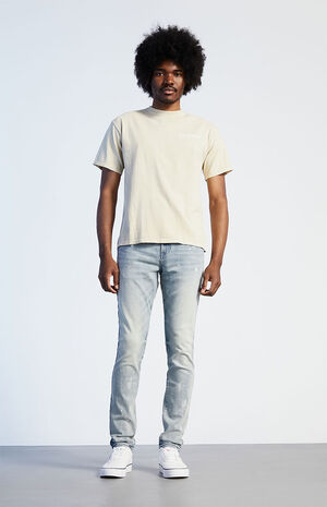 Eco Light Wash Painted Stacked Skinny Comfort Stretch Jeans image number 6