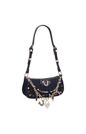 Chain & Studs Dark Denim Shoulder Bag image number 2