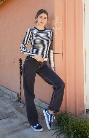 Black & White Striped Hailie Basic Long Sleeve Top image number 4