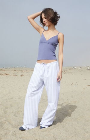 Blue & White Striped Anastasia Lounge Pants image number 2