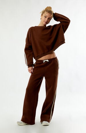 Brown Contrast Track Baggy Sweatpants image number 1