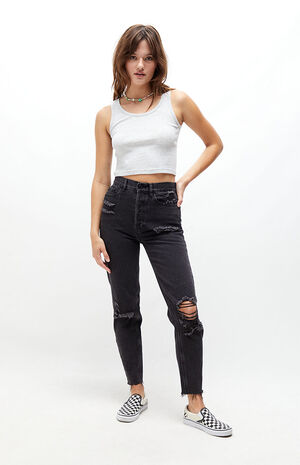 Eco Black Distressed Ultra High Waisted Slim Fit Jeans image number 4