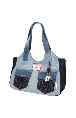 Color Block Denim Soft Satchel Bag image number 3