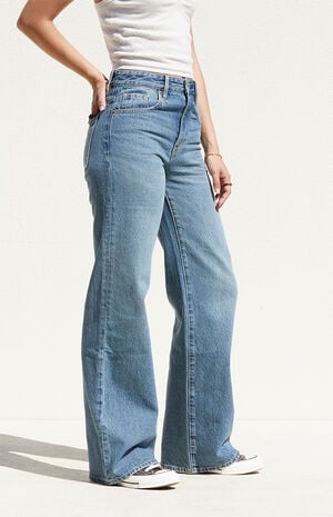 Medium Indigo High Waisted Girlfriend Jeans image number 1