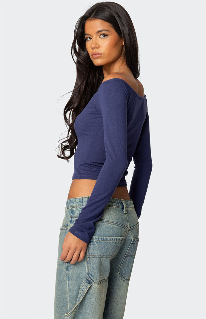 未使用タグ付‼️ Ponte Off-Shoulder Top mnavy M Edikted Off Shoulder Button Up Top | PacSun