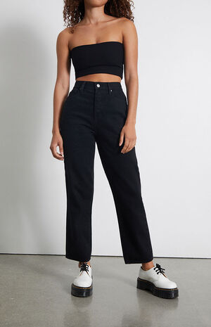 Eco Black Cutout High Waisted Straight Leg Jeans image number 3