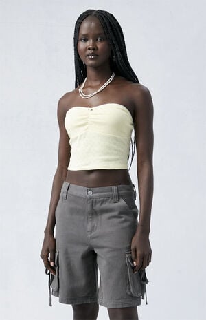 Charcoal Mid Rise Tie Cargo Skater Shorts image number 1